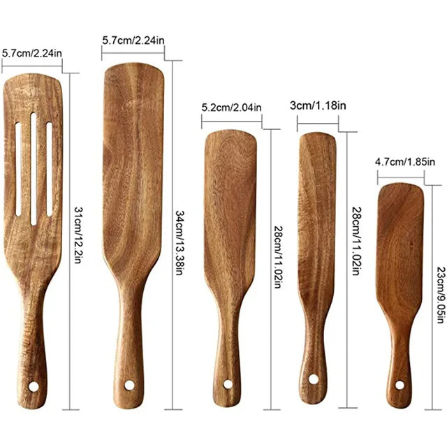 1-9pcs/Set Wooden Utensils Wooden Spoons Cooking Utensils Natural