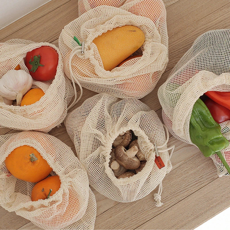 Reusable Cotton Mesh Produce Bags Vegetable Fruit Food