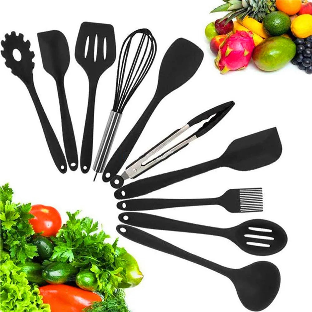 10 Pcs/Set Silicone Utensils Non-Stick Silicone Tong Spoon