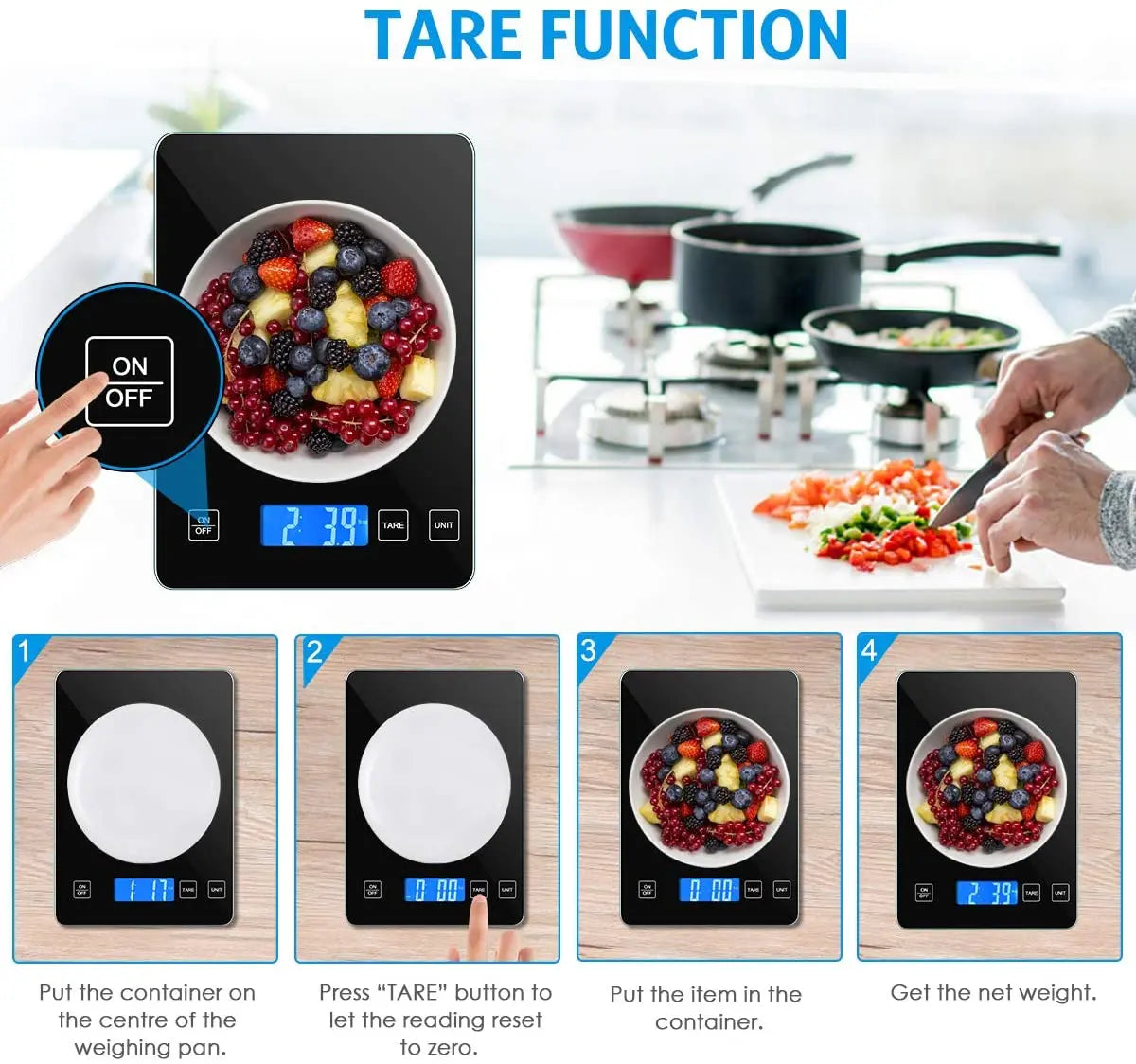 Digital Scale 1g-10kg Food Scale Waterproof Tempered Glass