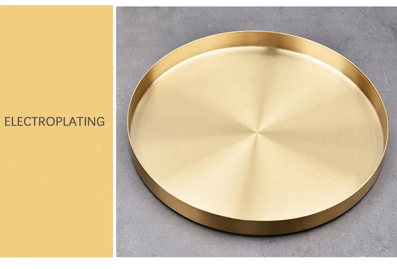 Decor Golden Storage Tray Round Jewelry Desktop Display