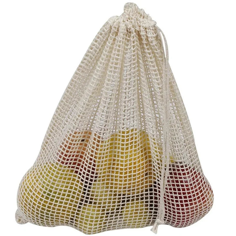 Reusable Cotton Mesh Produce Bags Vegetable Fruit Food