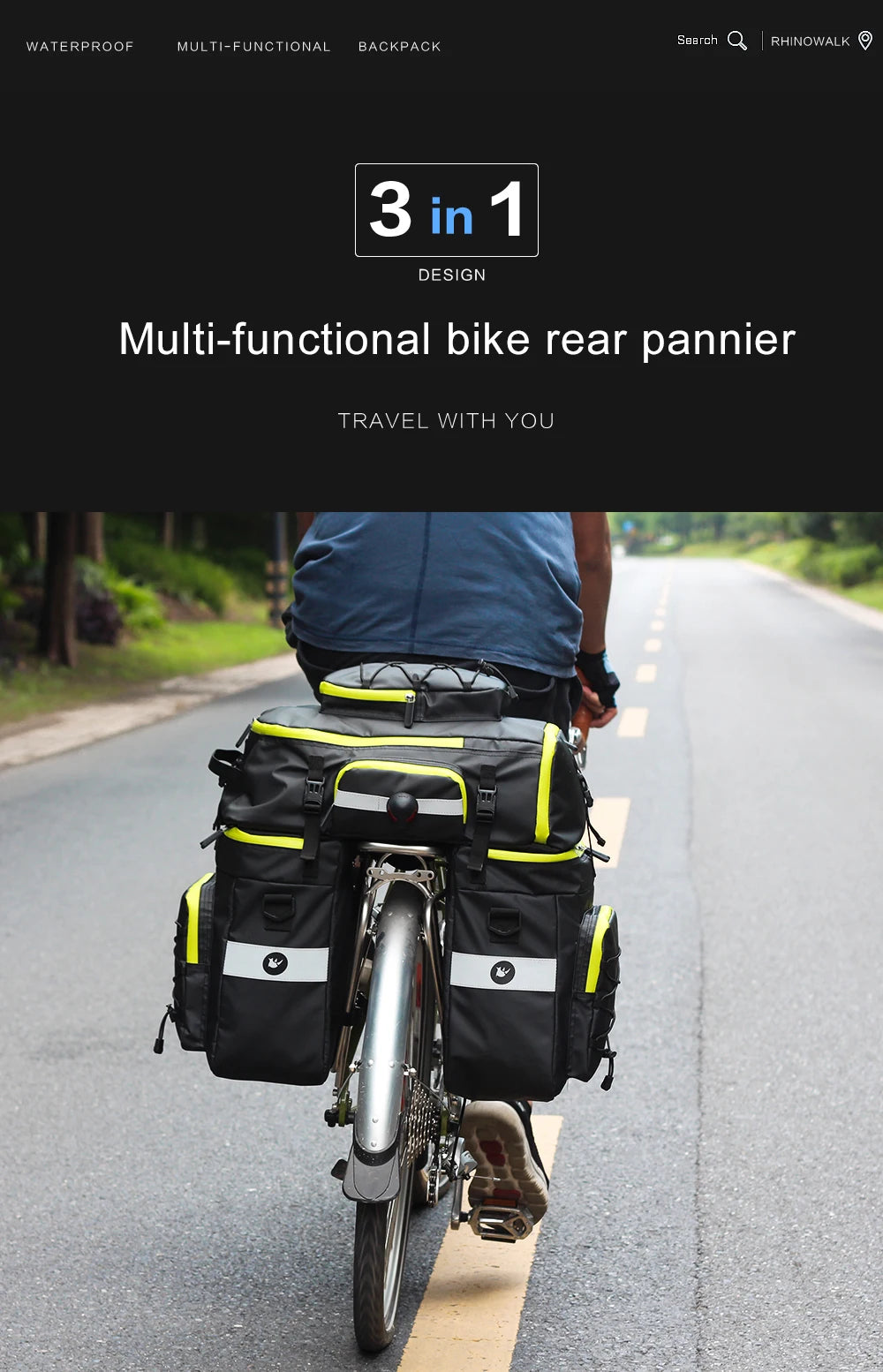 Rhinowalk Bike Pannier Bag In Big Capacity Trunk