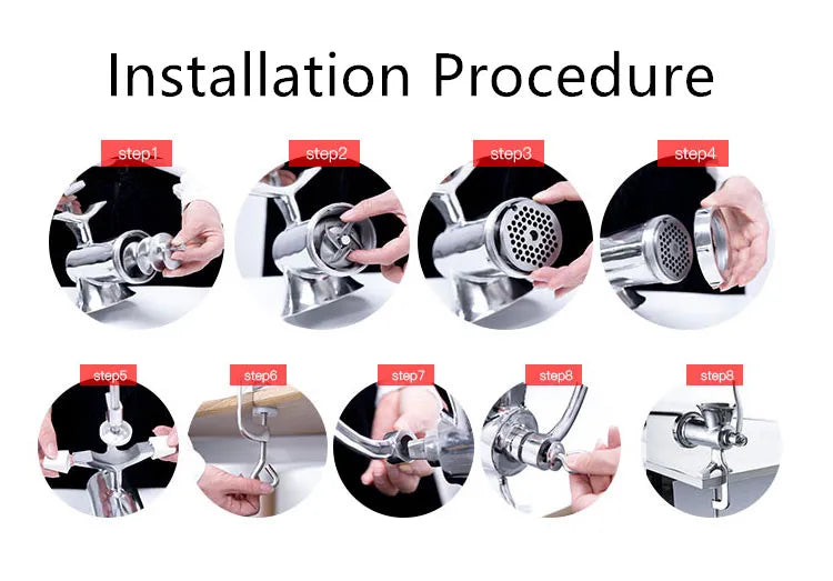 Meat Grinder Mincer Silver Stainless Steel Hand Crank