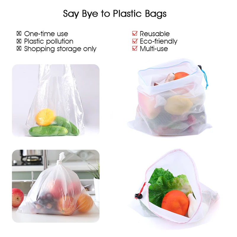 5pcs Colorful Reusable Fruit Vegetable Bags Reusable Net