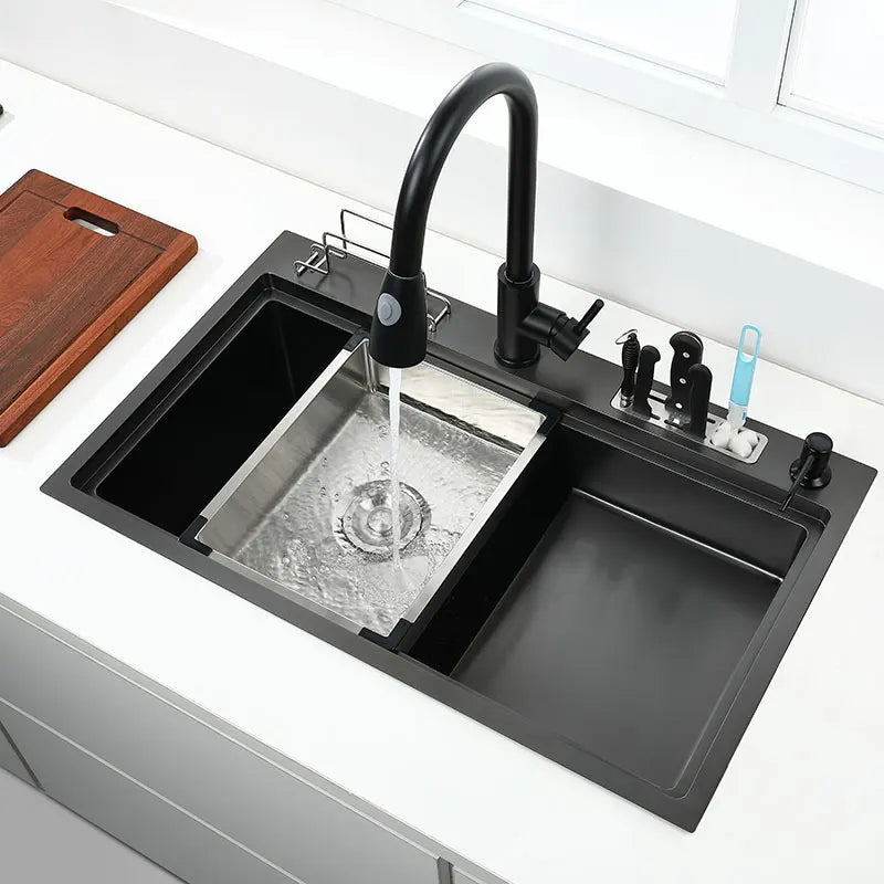 Black High Low Sink Sink Knife Holder Vegetable