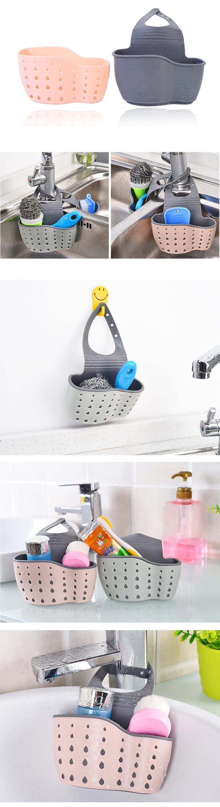 Sink Holder Hanging Drain Basket Adjustable Soap Sponge