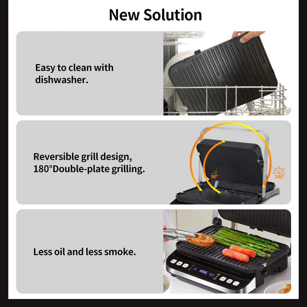 Biolomix 2000w Electric Contact Grill Digital Griddle Panini