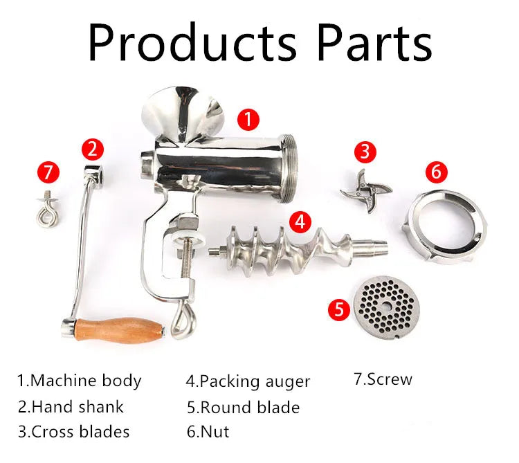 Meat Grinder Mincer Silver Stainless Steel Hand Crank
