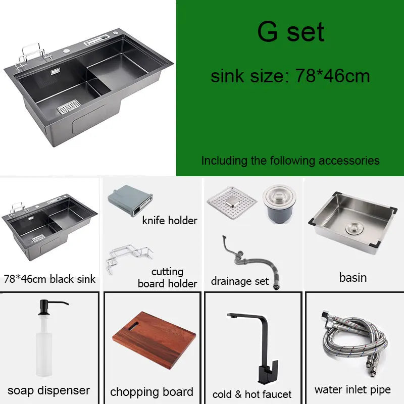 Black High Low Sink Sink Knife Holder Vegetable