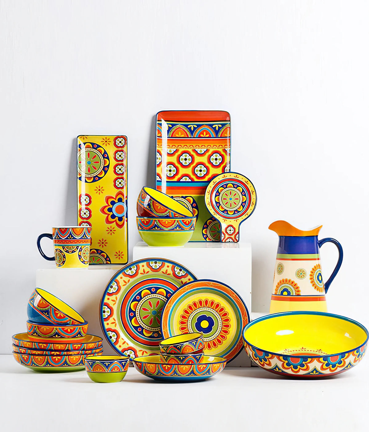 1pcs Ceramic Tableware Bohemian Flat Dinner Plate Western