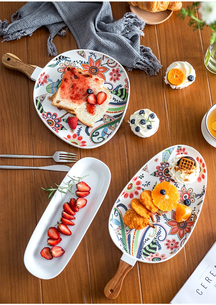 Ceramic Salad Plates Handle Porcelain Dinner Plates Colorful