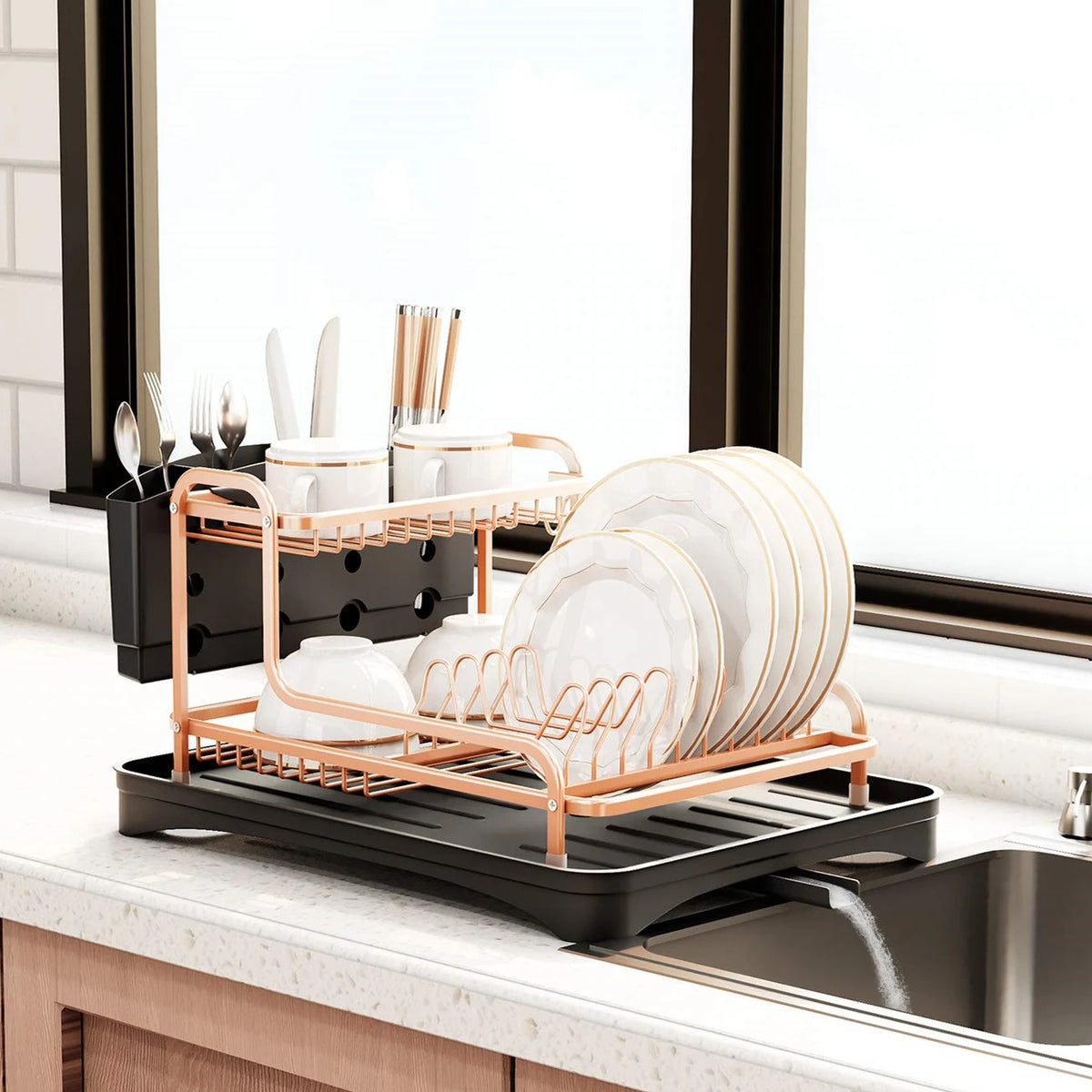 Dish Drying Rack Aluminum Sink Stand Organizer Drainer