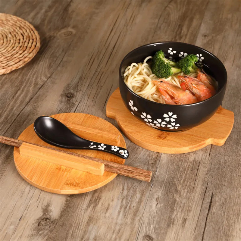 Japanese Style Rice Noodle Bowl Lid Spoon Chopstick