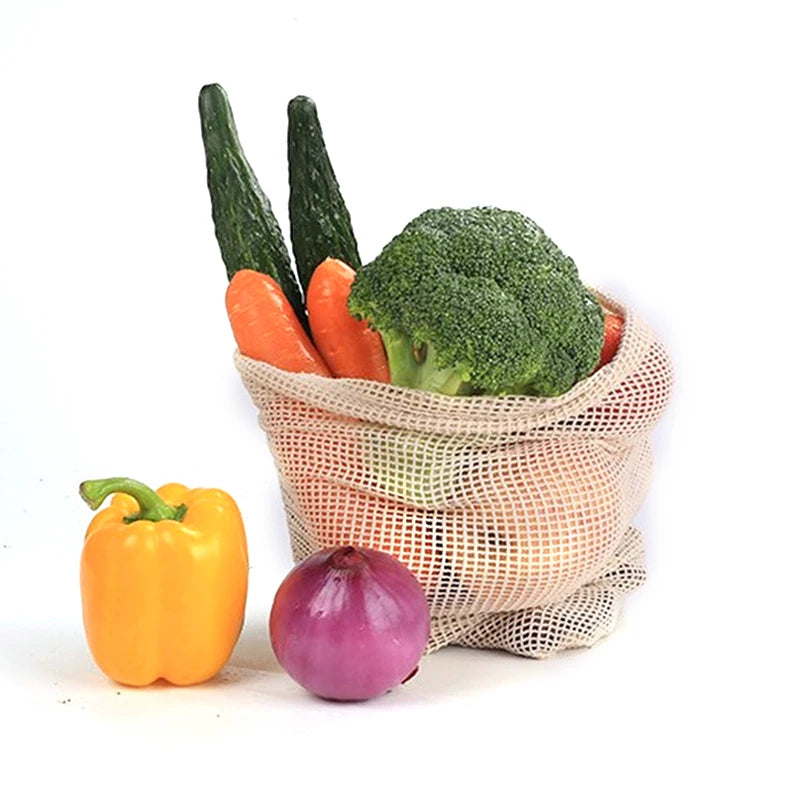 Reusable Cotton Mesh Produce Bags Vegetable Fruit Food