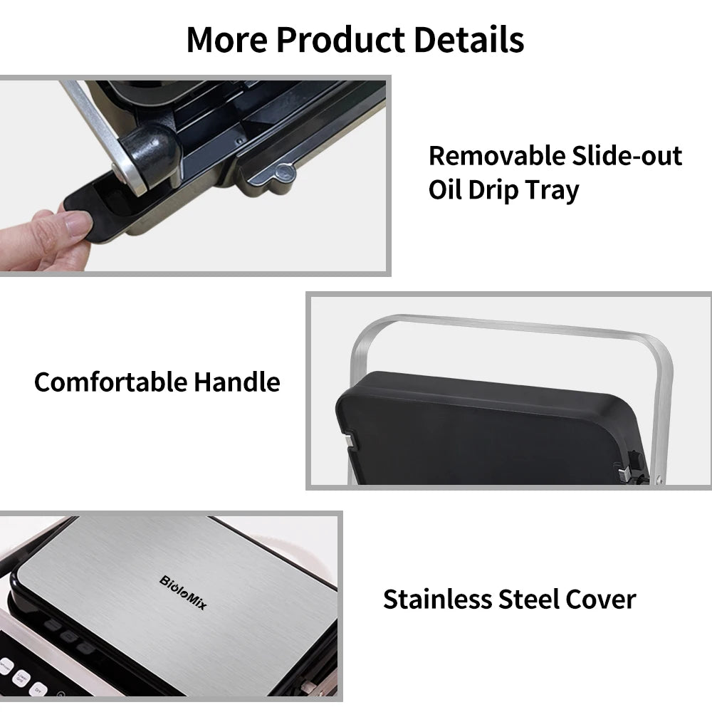 Biolomix 2000w Electric Contact Grill Digital Griddle Panini
