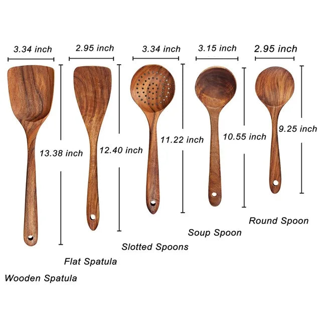 1-9pcs/Set Wooden Utensils Wooden Spoons Cooking Utensils Natural