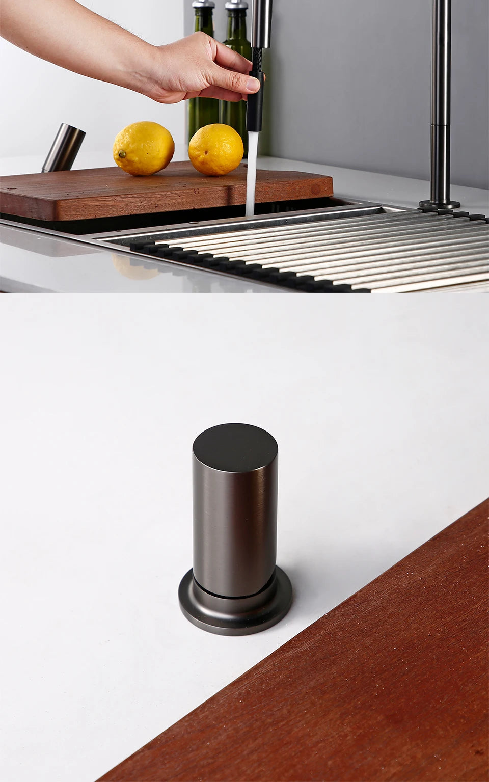 Pull Down Sink Faucet Brushed Gunmetal Black Handle