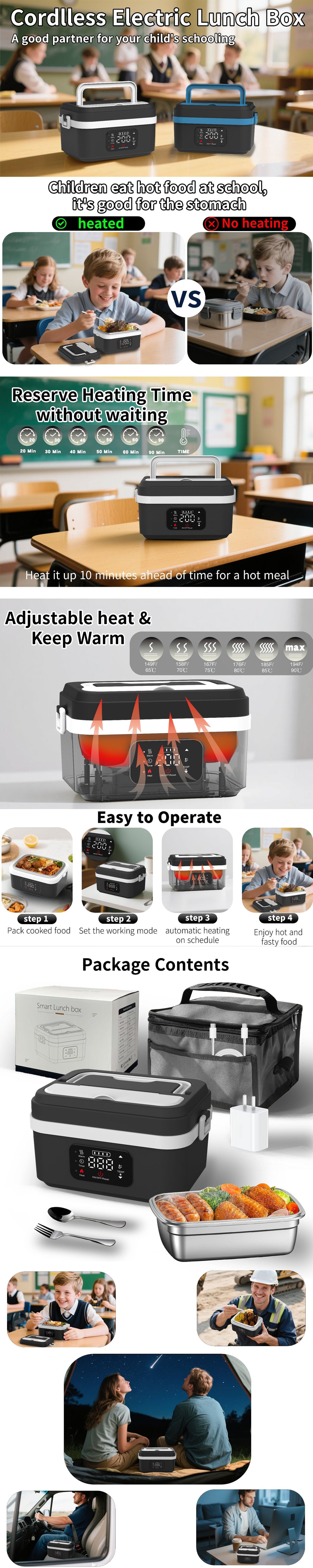 8000mah Electric Lunch Box Upgraded Water-Free Smart Heat