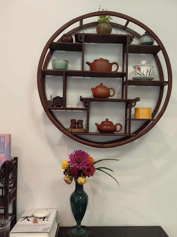 Antique Round Wooden Wall Rack Small Tea Stand