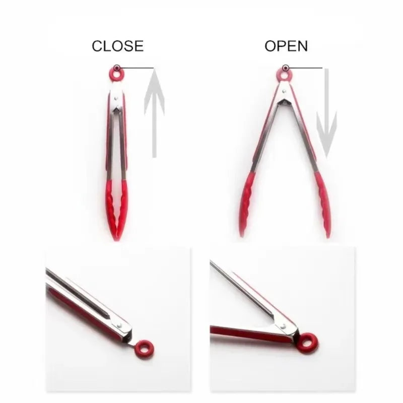 9-Inch Silicone Food Tongs Grill Stainless Steel Food