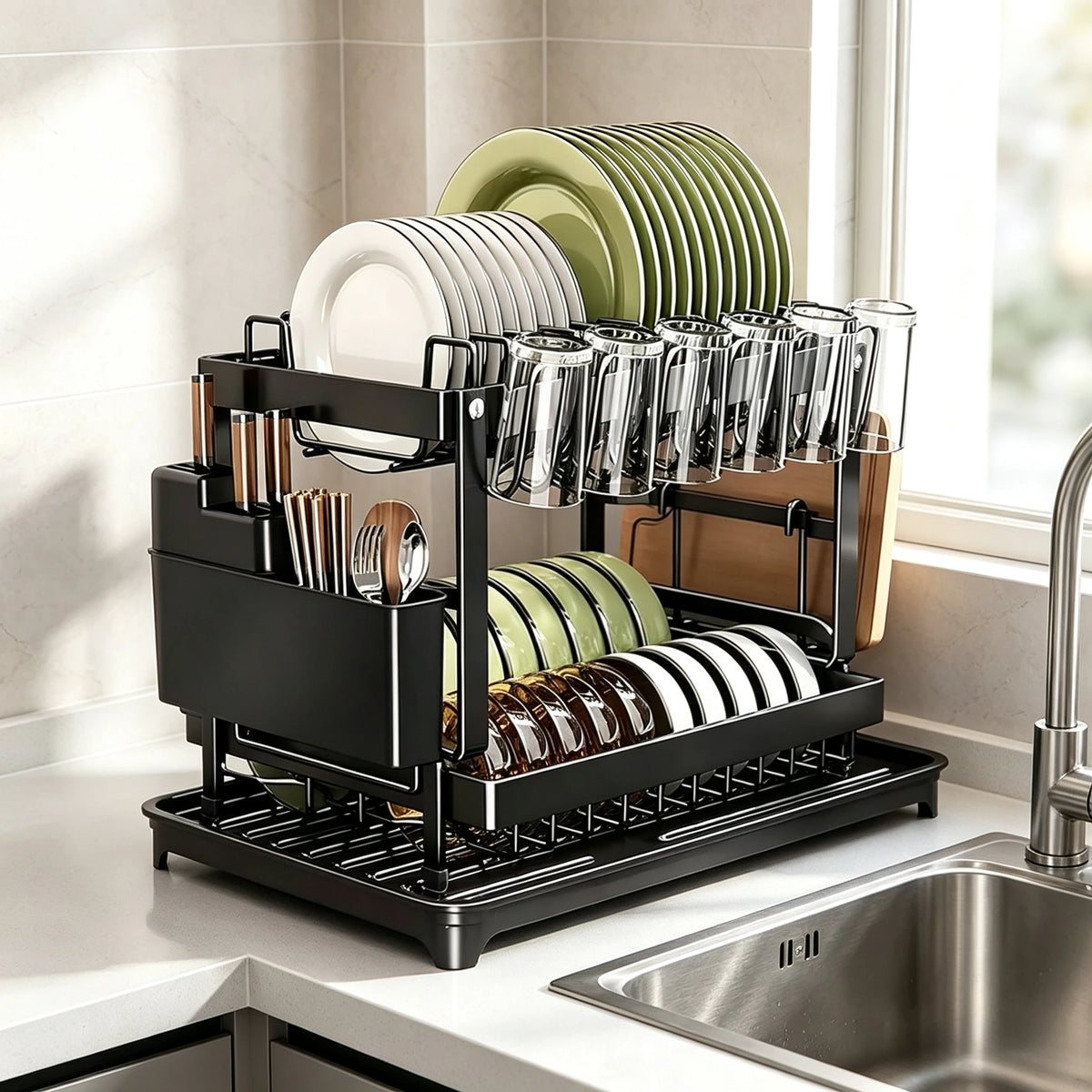 2-Tier Stainless Steel Dish Drying Rack Drainboard Rustproof