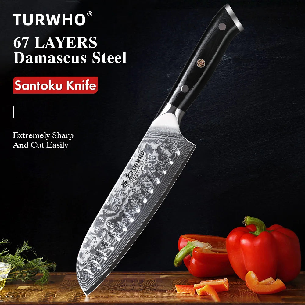 Japanese Style Santoku Knife Damascus Steel Professional Chef