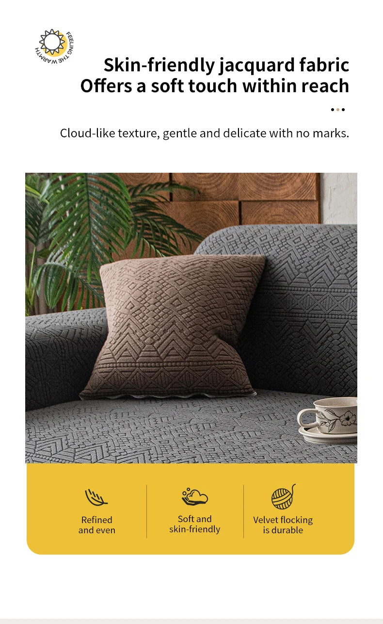 Polar Fleece Jacquard Sofa Cover Geometric Pattern High