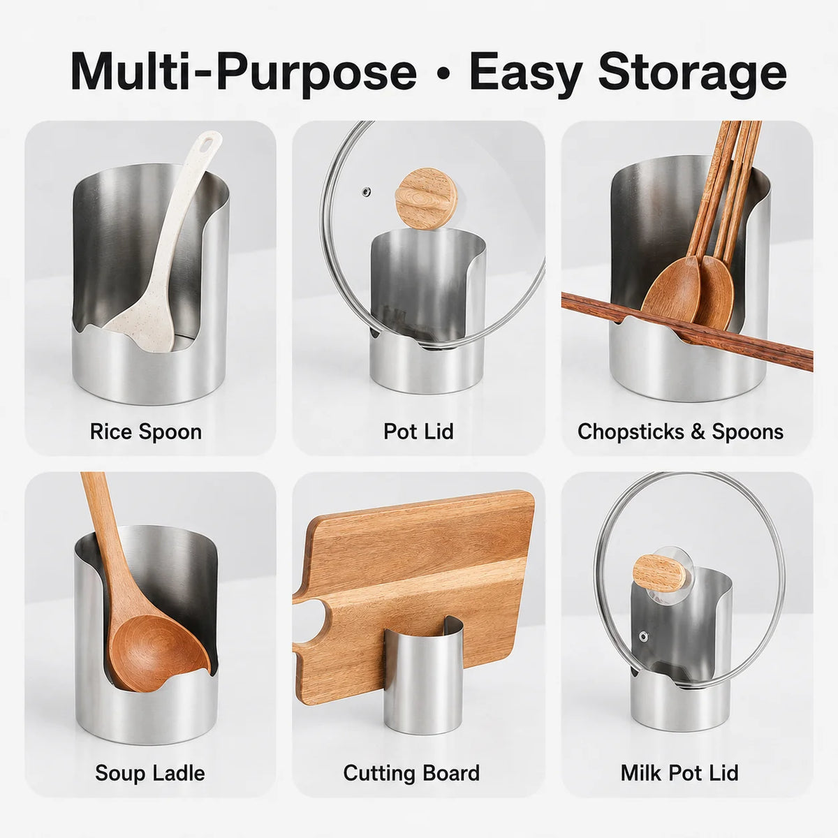 Stainless Steel Lid Utensil Holder Multipurpose Organizer Spoons