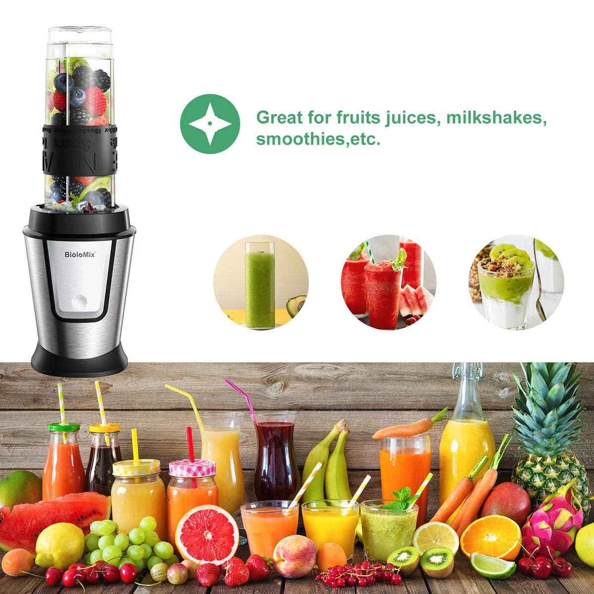 Biolomix 700w 3-In-1 Food Processor Juicer Blender Smoothie