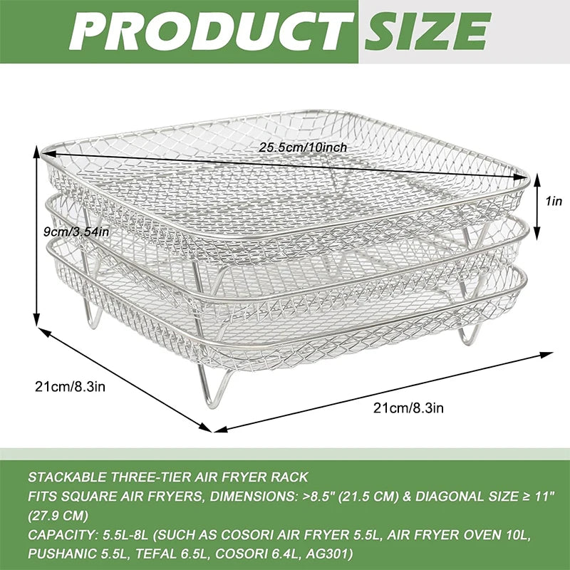 3-Layers Air Fryer Rack Stackable Grilling 304 Stainless