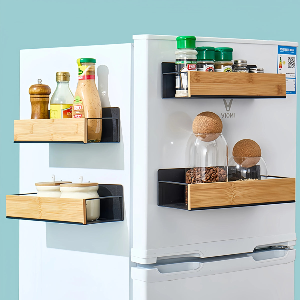 Magnetic Fridge Shelf Spice Storage Rack Black Iron
