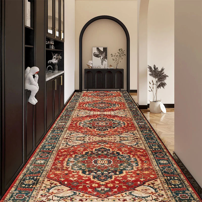 Bohemian Red Long Corridor Carpet Luxury Persia Decoration