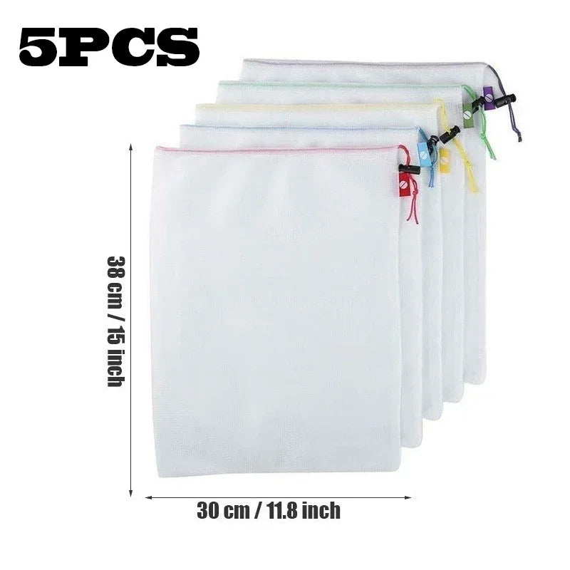 5pcs Reusable Fruit Vegetable Storage Bags Washable Food