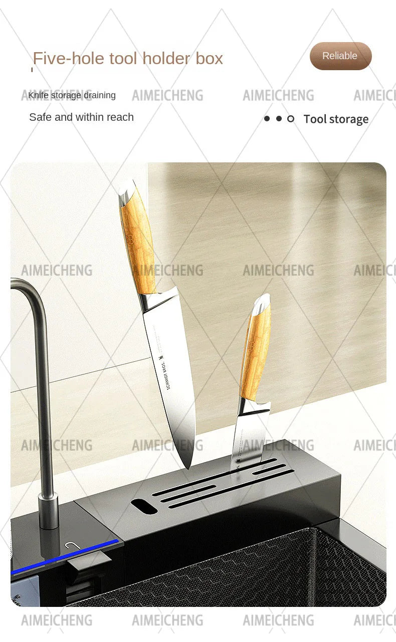 304 Stainless Steel Waterfall Sink Digital Display Large