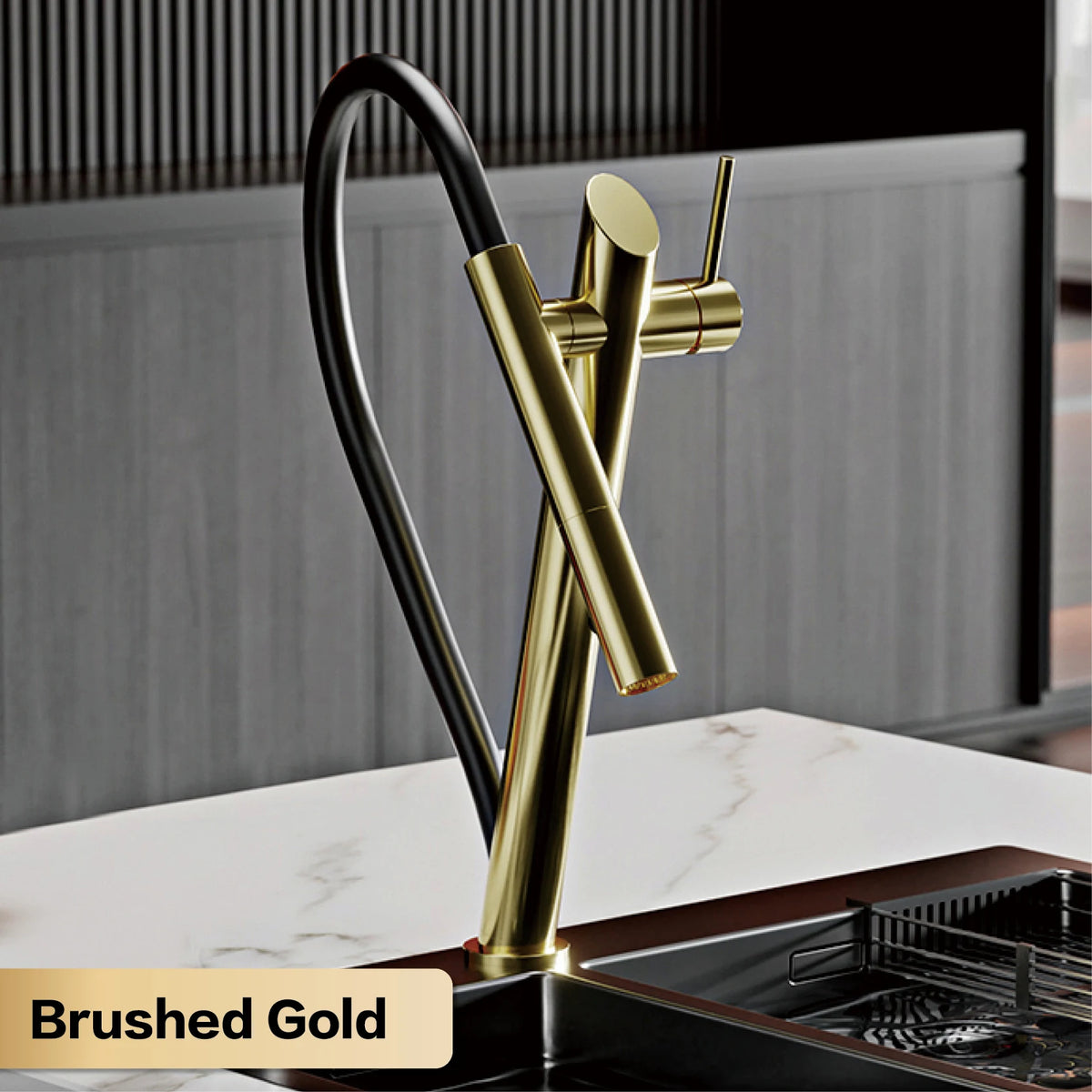 Aitana Luxury Brass Black Faucet Pull-Out Design Dual
