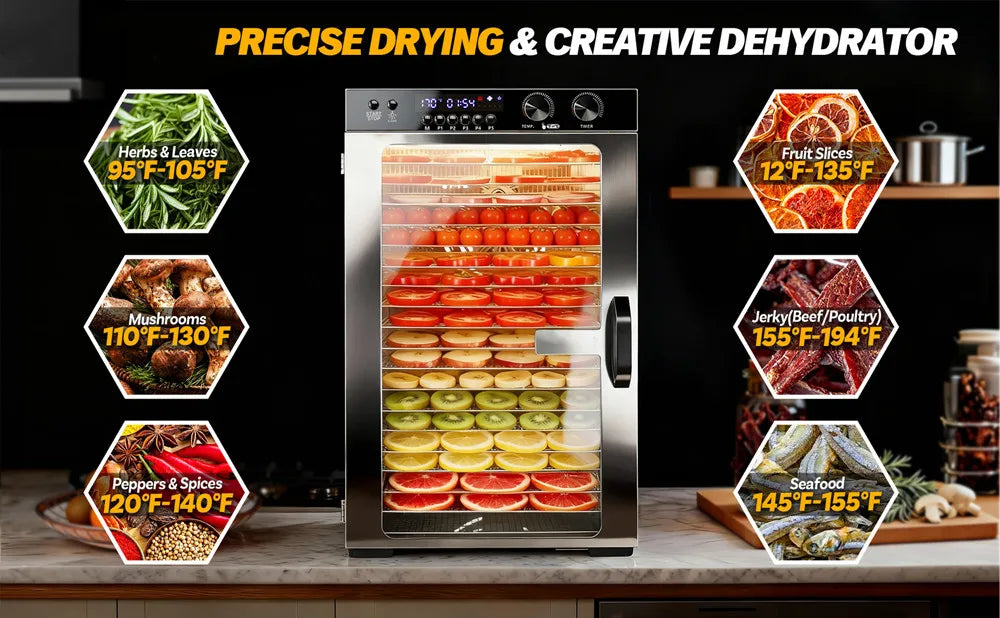 48h Timer Food Dehydrator Machine 18-Tray Large Capacity
