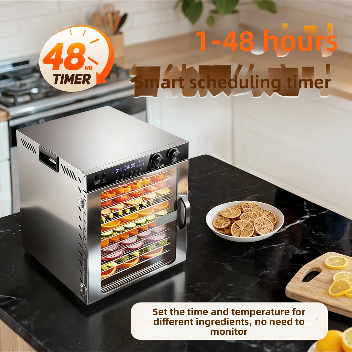 12-Tier Compact Food Dehydrator Multi-Purpose Dryer Jerky Fruits
