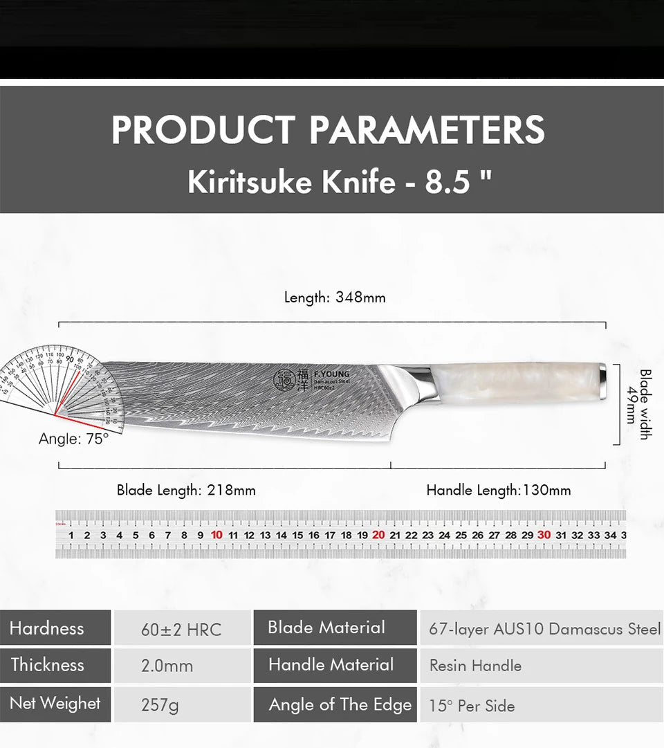 Young Japanese Kiritsuke Knife Damascus Steel Professional Chef
