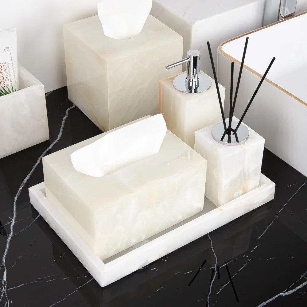 White Onyx Natural Marble Bathroom Luxury Soap Dispenser