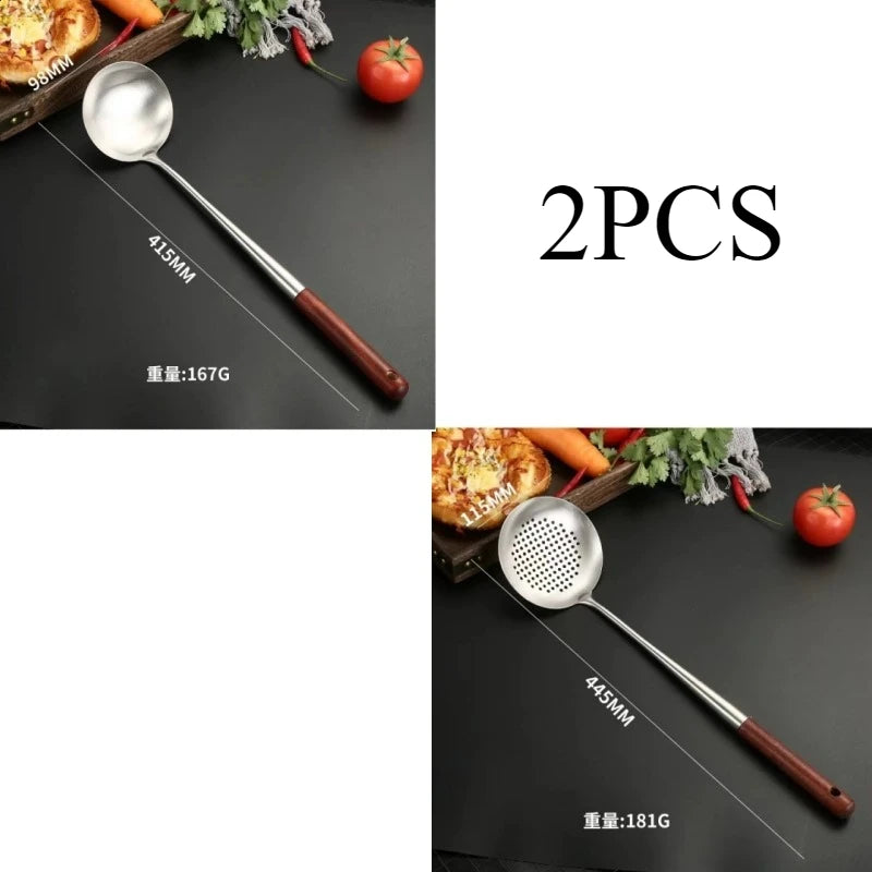 4/2pcs Long Handle Stainless Steel Wok Spatula Slotted