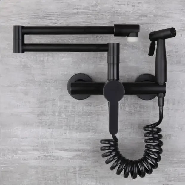 Black Sink Mixer 304 Sus Wall Mounted Foldable