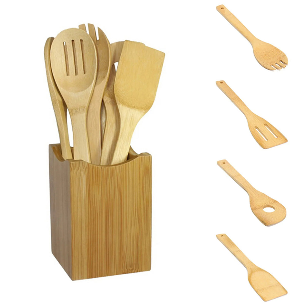 Wooden Spoons Cooking 6-Piece Nonstick Bamboo Cooking Utensils