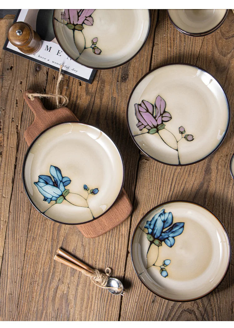 Ceramic Hand-Painted Flowers Creative Dish Plate Japanese
