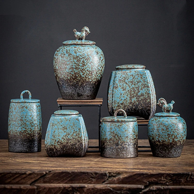 Blue Ceramic Tea Cans Candy Nuts Coffee Beans