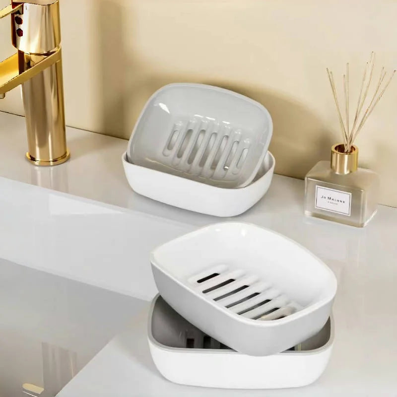 1pc Soap Dish Double-Layer Drainage Automatic Drain Easy