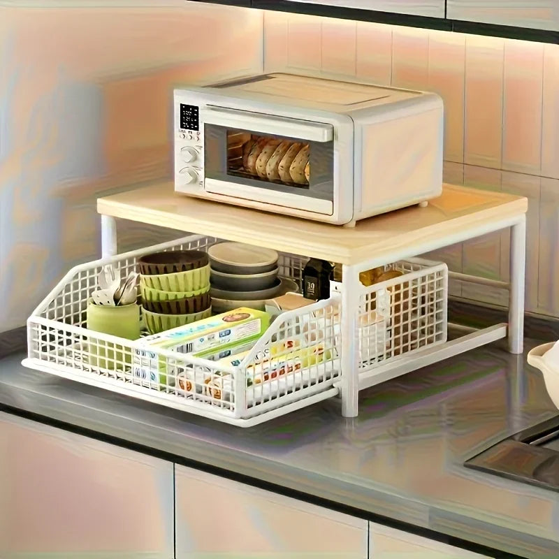 Space-Saving Countertop Organizer Made Of Sturdy Hardwood Drawer