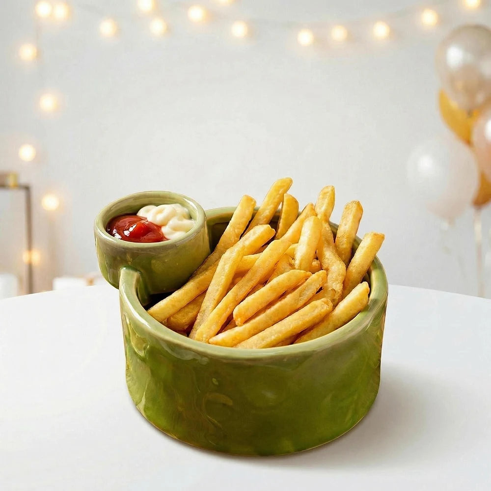 Ceramic Double Grid Dipping Sauce Bowl Creative French
