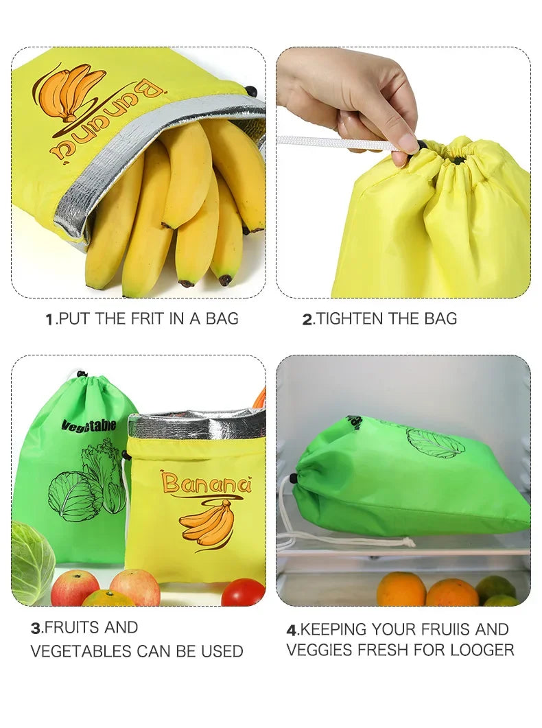 Reusable Banana Freshness Storage Bag Aluminum Foil Drawstring