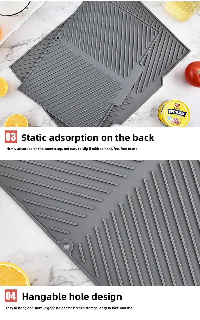Dish Drying Mat-Silicone Drying Pad Counter Non-Slip Drain